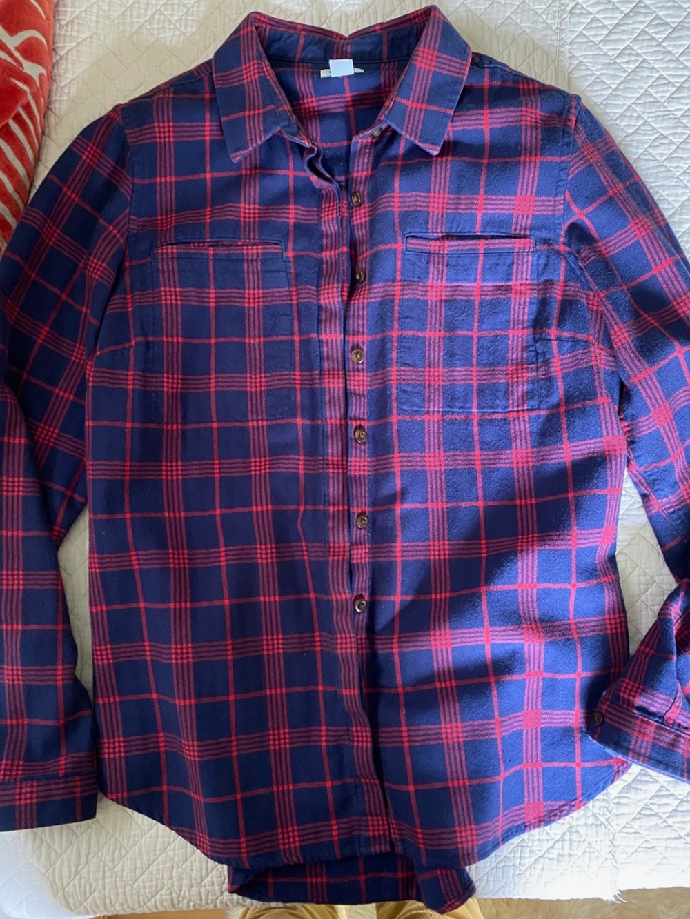 LLBean Wicket Good Flannel Shirt, Women's, Dark Blue and Red Plaid